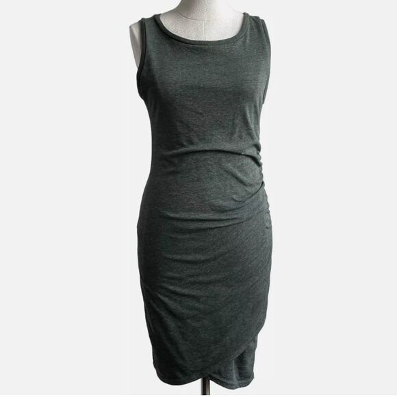 Leith Heathered Green Ruched Knit Sleeveless Bodycon Tank Dress sz Medium - Picture 1 of 6